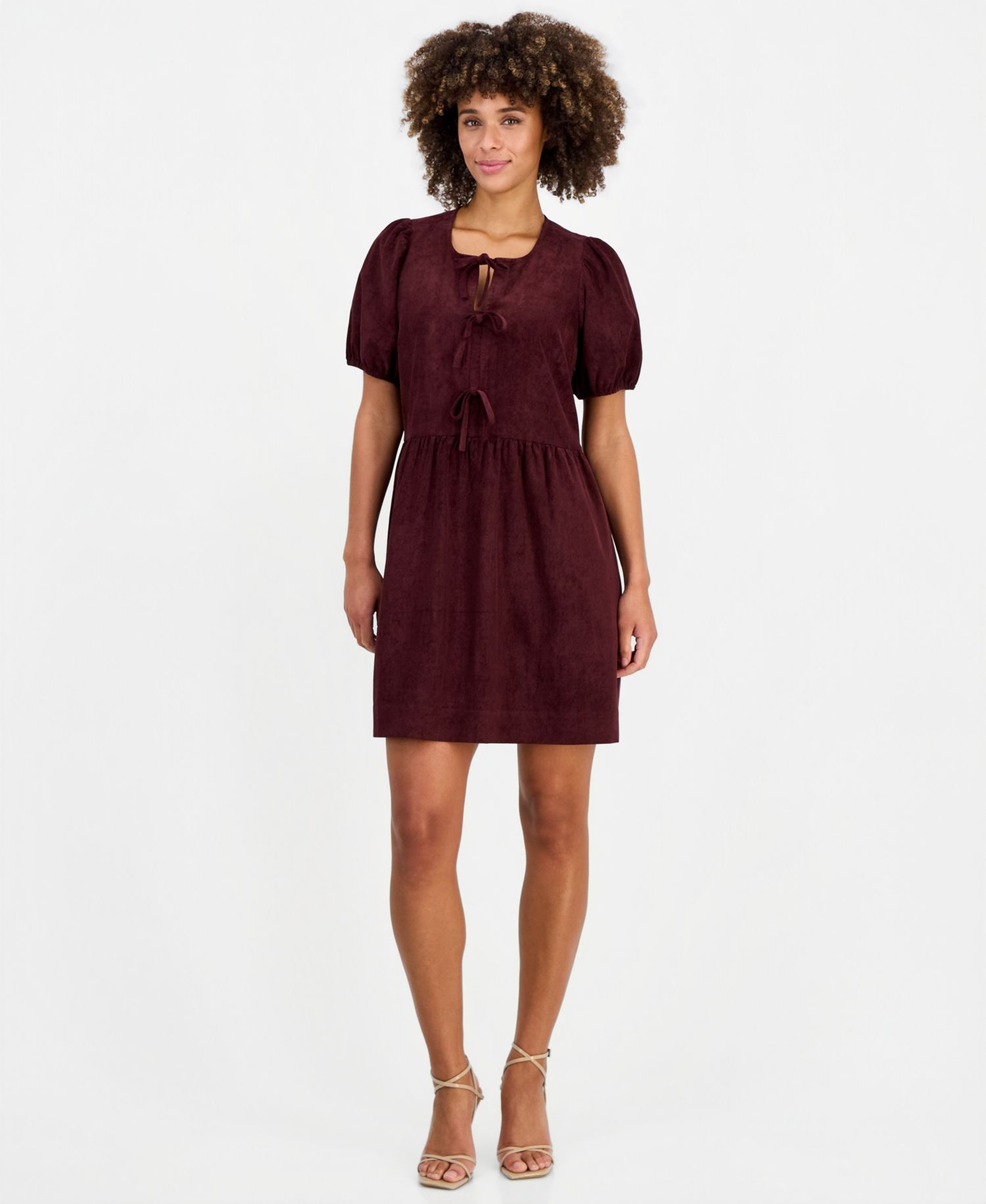 Women's Bow-Front Puff-Sleeve Dress