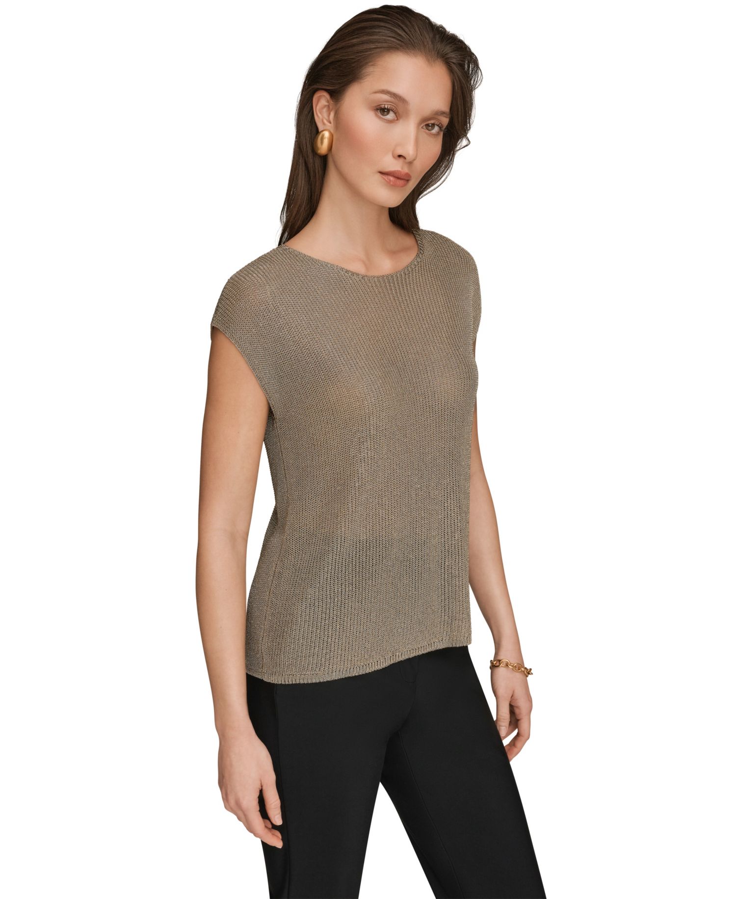 Women's Sleeveless Metallic Crew Neck Sweater