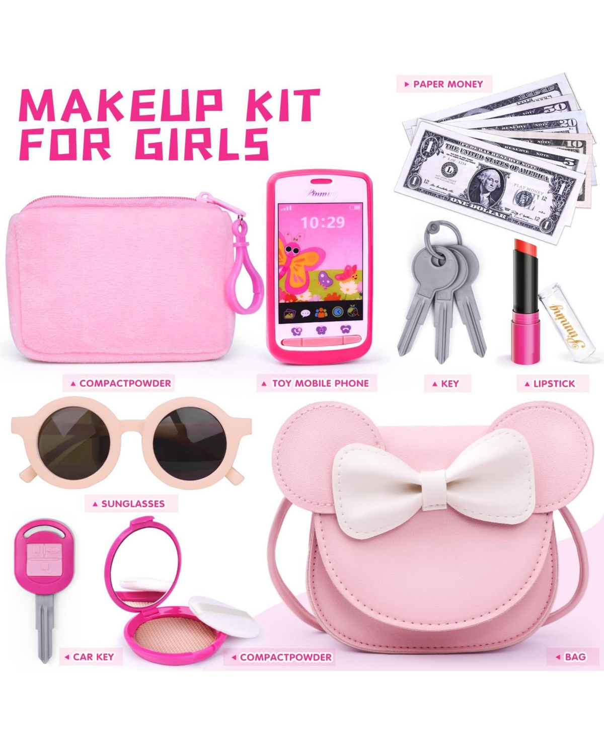 Gnuadz Pretend Play Makeup Purse Girls Gift Toddler Toy Set