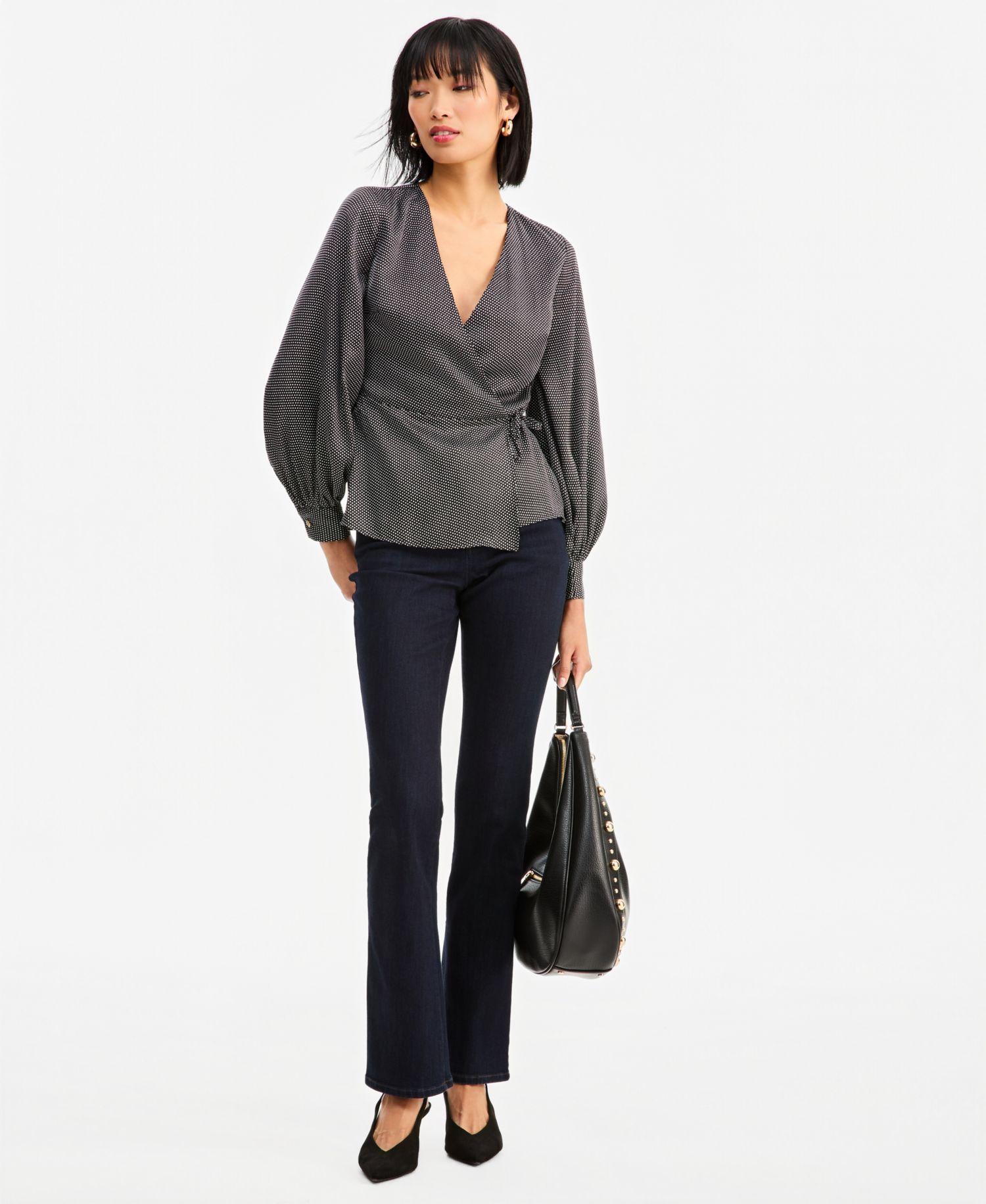 Women's Long Sleeve Printed Wrap Top