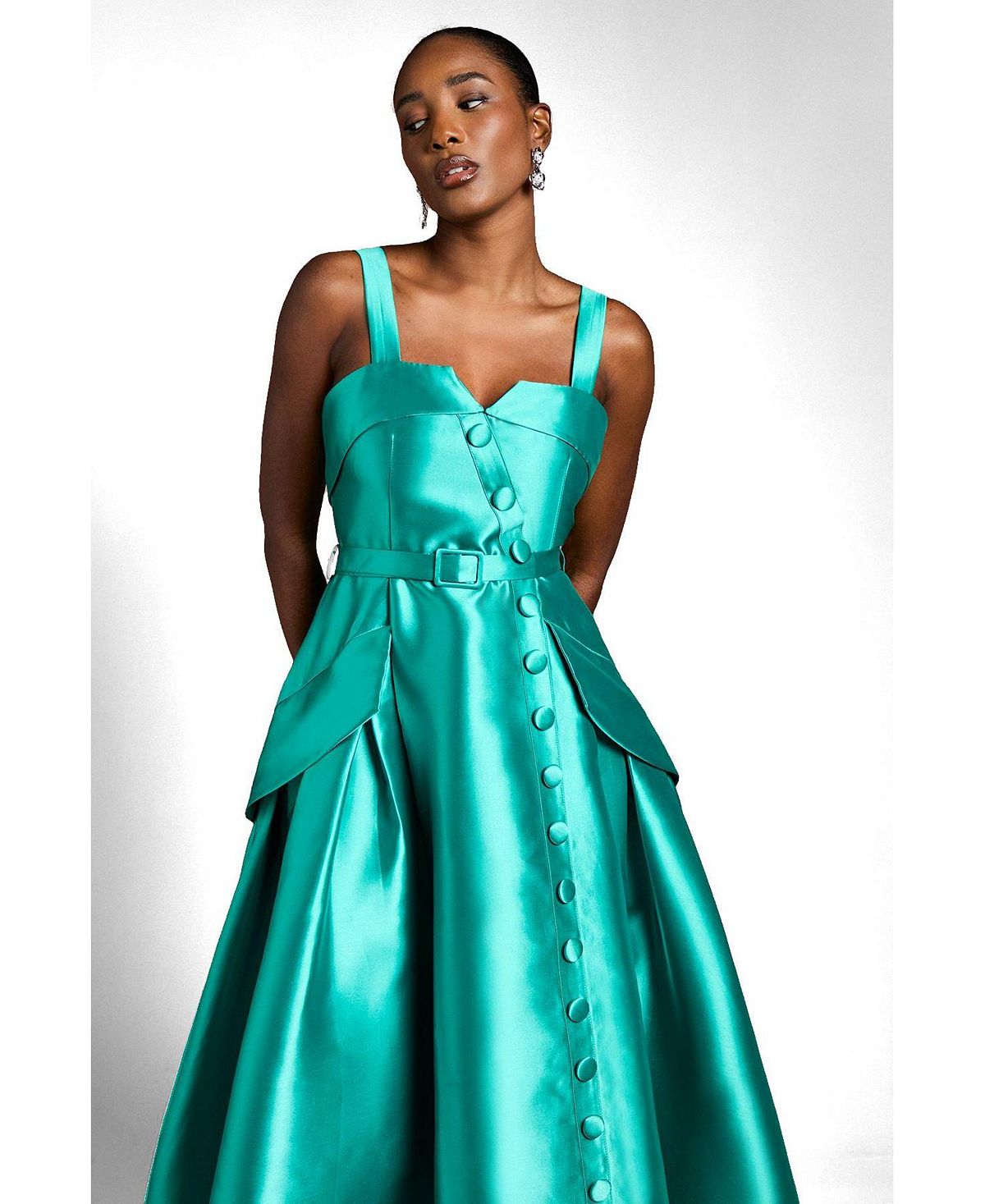 Coast Women's Button-Trim Belted Full Skirt Midi Dress view 2 — MAYCSS fashion products