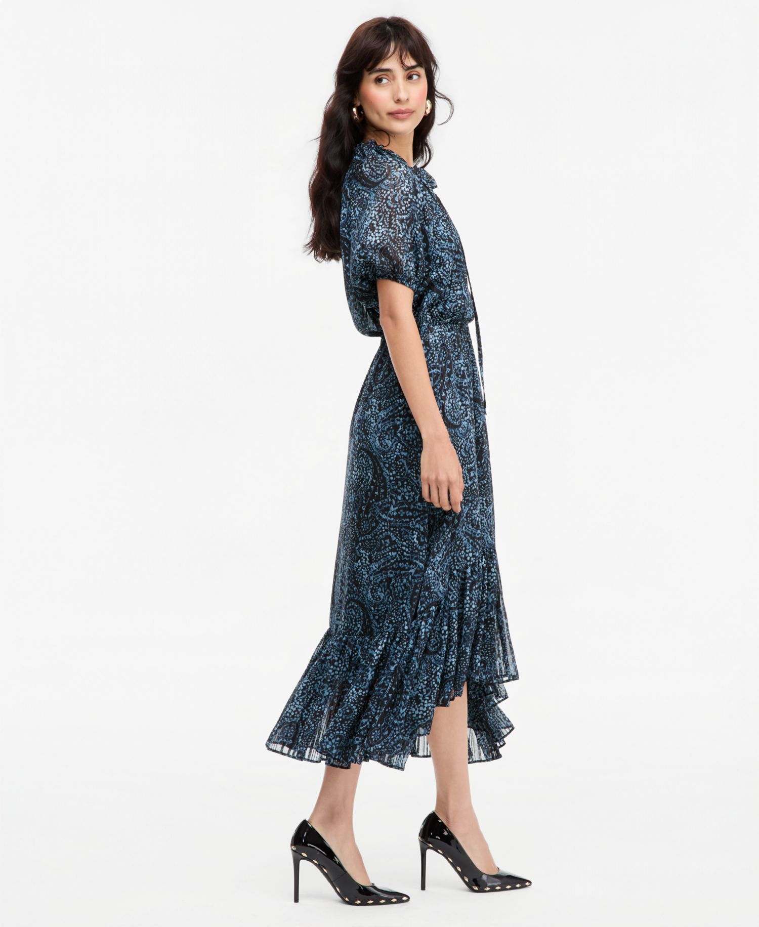 Women's Short-Sleeve Printed Midi Dress