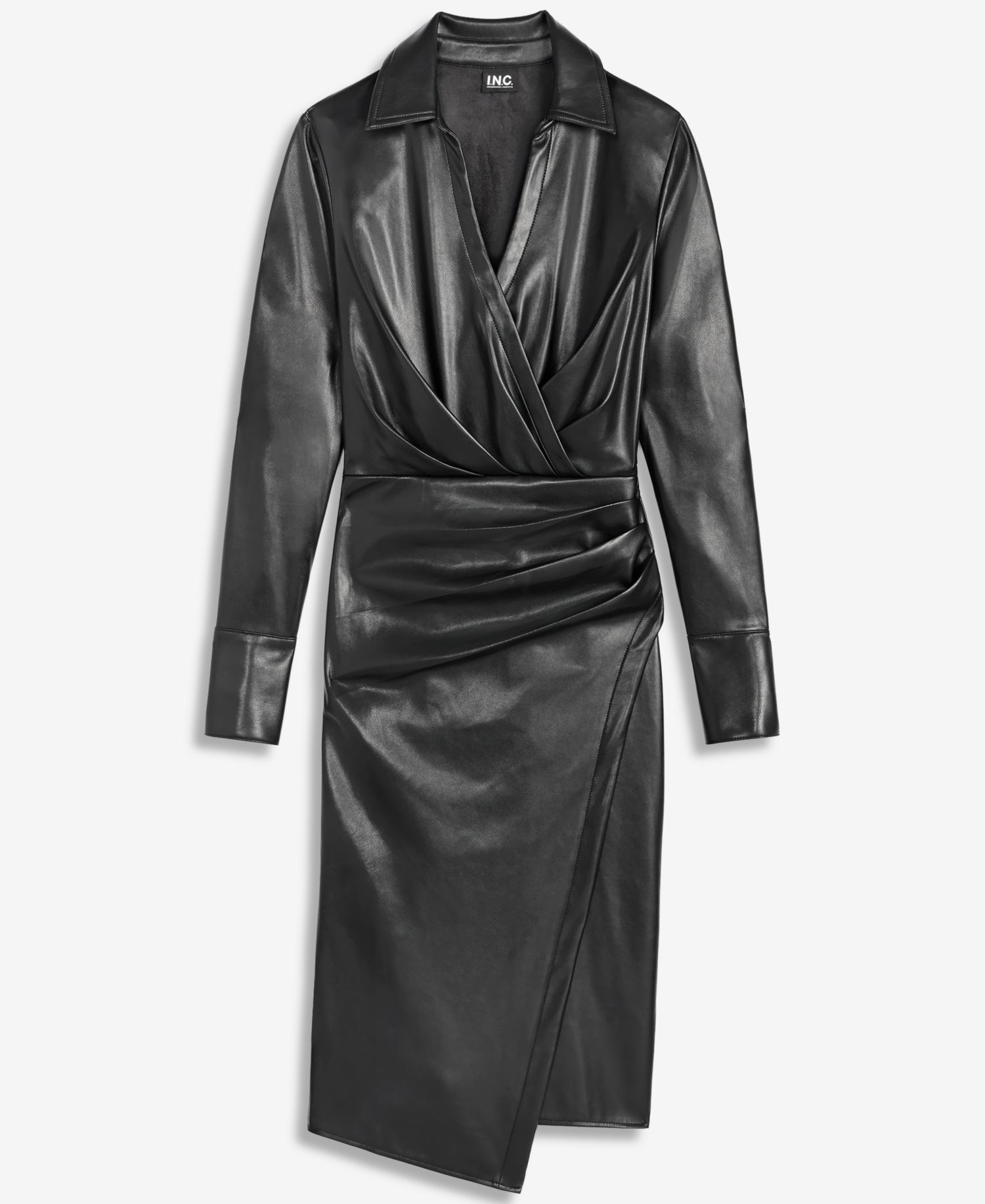 I.N.C. Women's Long-Sleeve Faux Leather V-Neck Dress