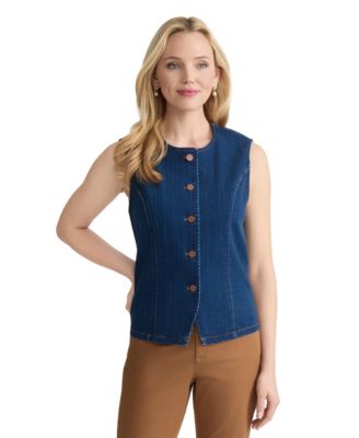 Petite Sleeveless Woven Denim Vest