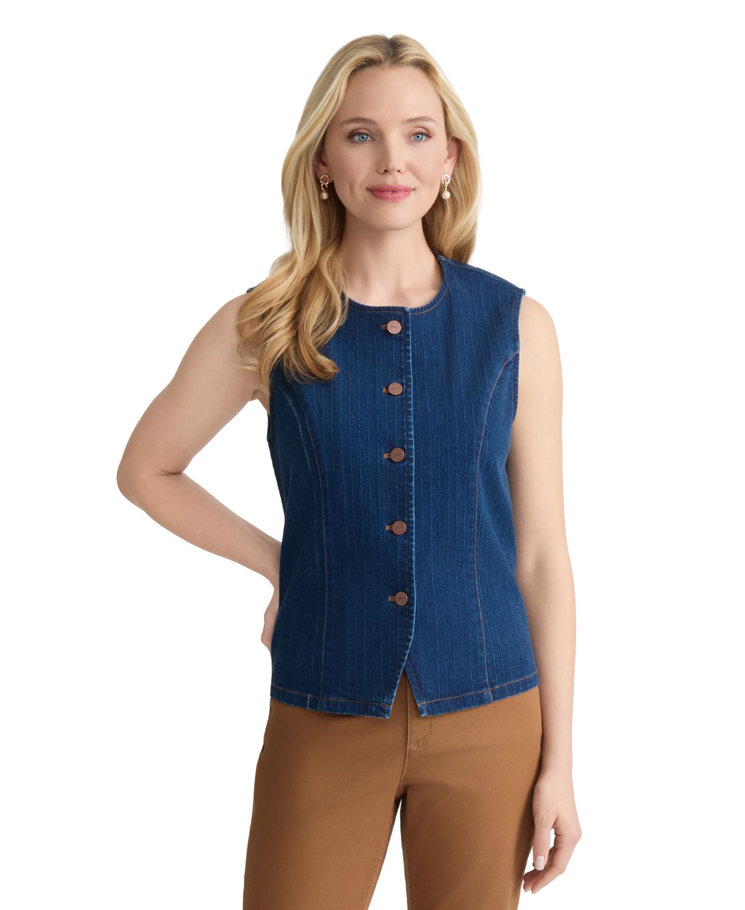Petite Sleeveless Woven Denim Vest