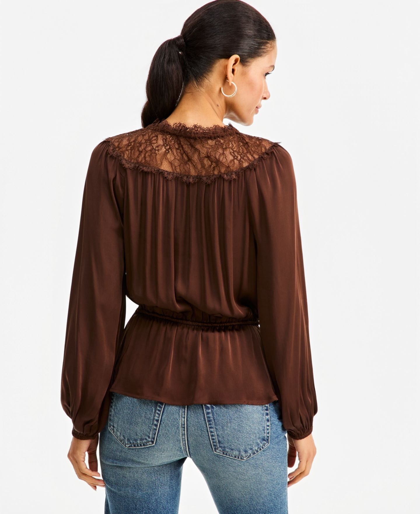 Женская блузка I.N.C. International Concepts Tie-Front Lace Blouse, цвет: Кофейный — фото 2
