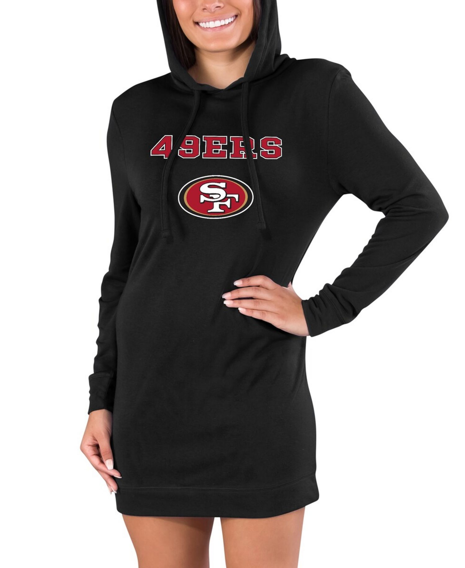 Women's Black San Francisco 49ers Gather Long Sleeve Hoodie Nightshirt