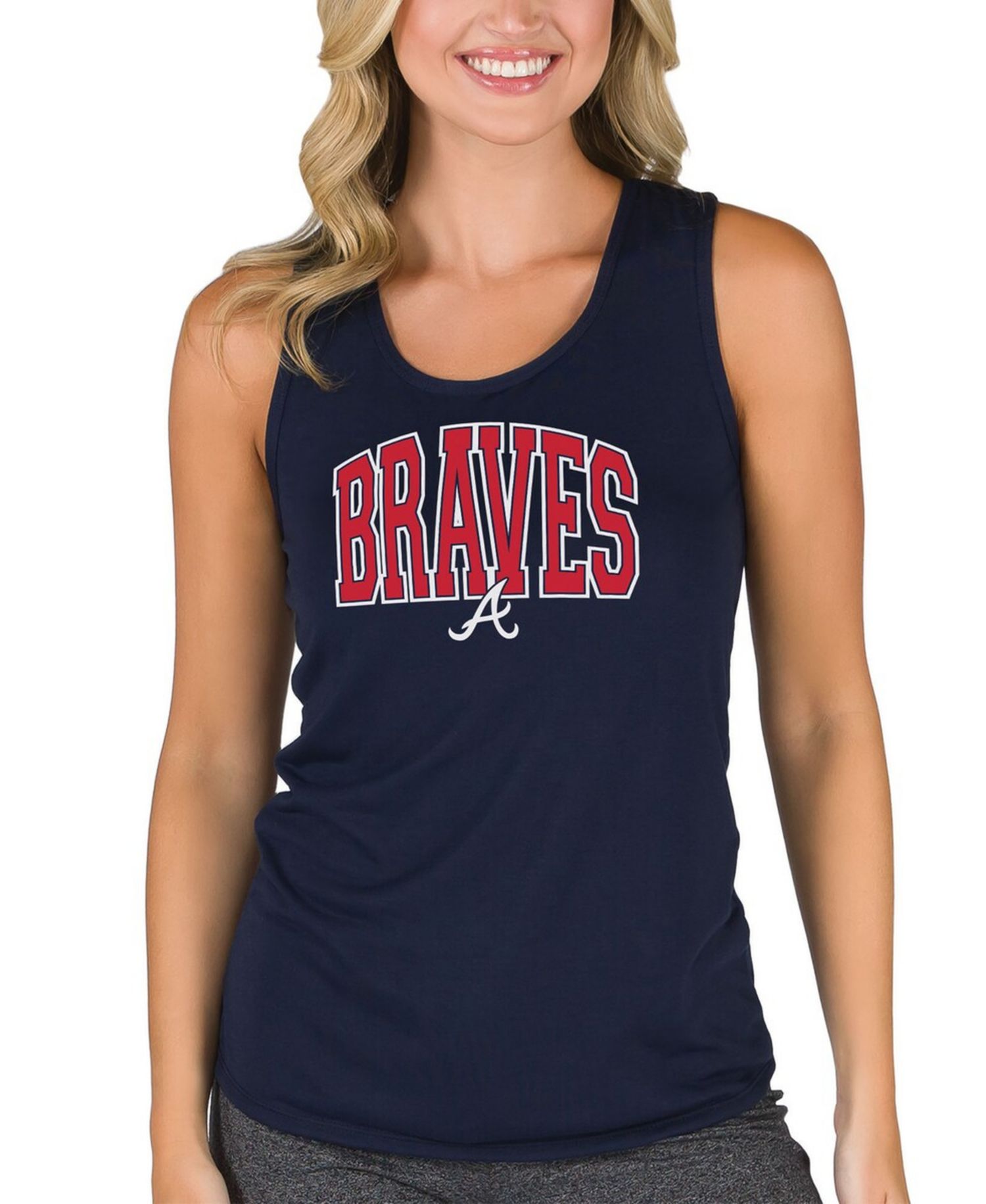 Women's Navy Atlanta Braves Marathon Racerback Tank Top