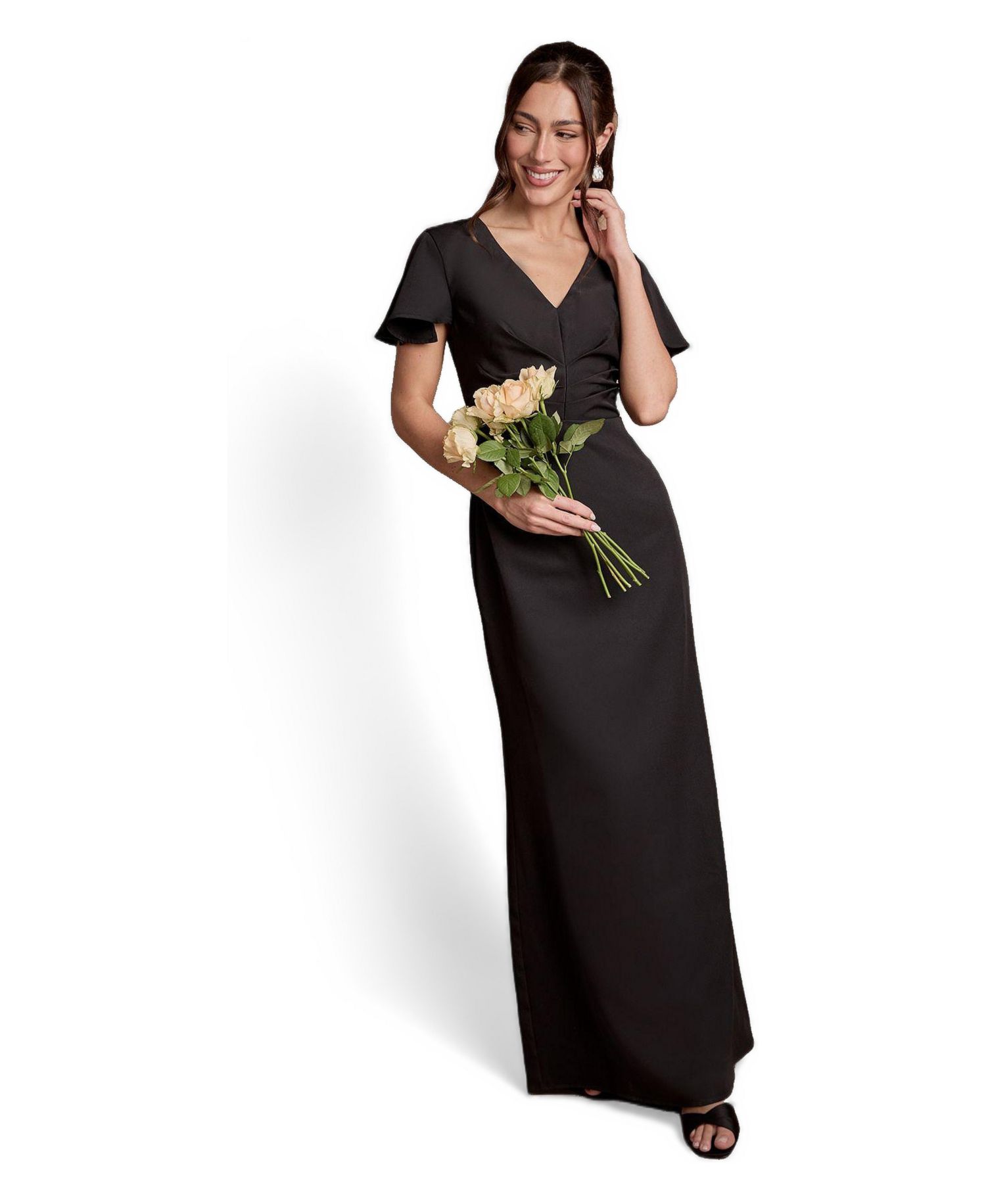 Women's Crepe V-Neck Maxi Dress