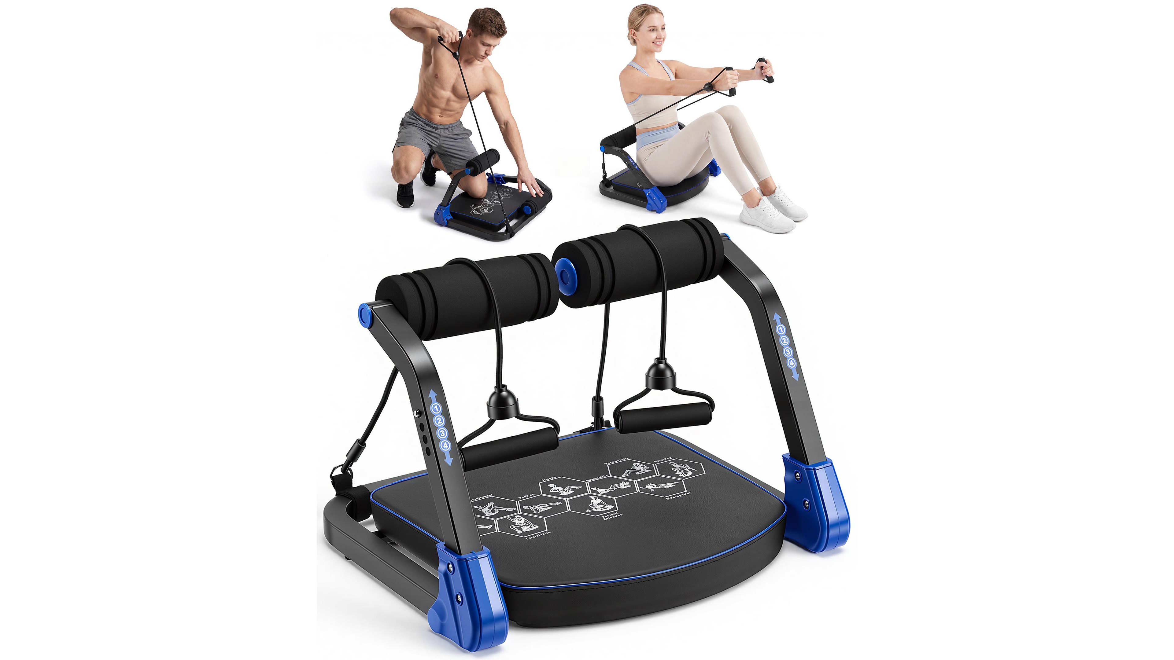 Hongge Foldable Ab Machine, At Home Workout Equipment, Adjustable Trainer Machine for Stomach Workout, Core with Resistance Bands