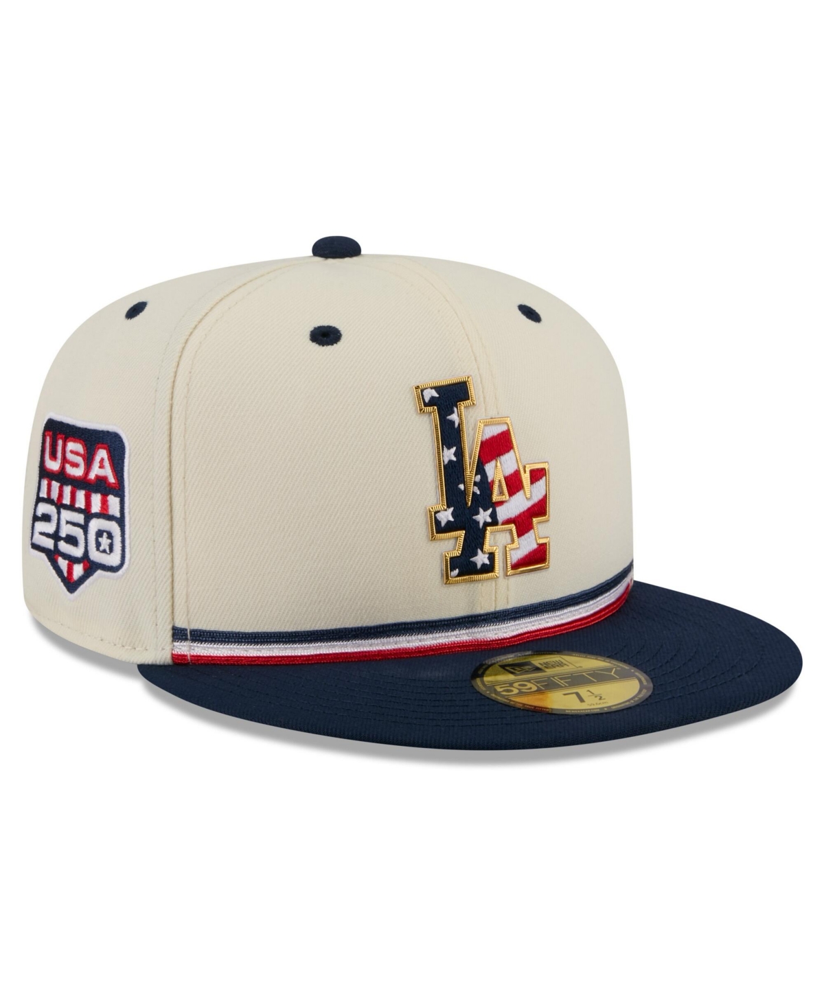 New Era Men's Cream/Blue Los Angeles Dodgers Usa 250 Fourth of July 59FIFTY Fitted Hat