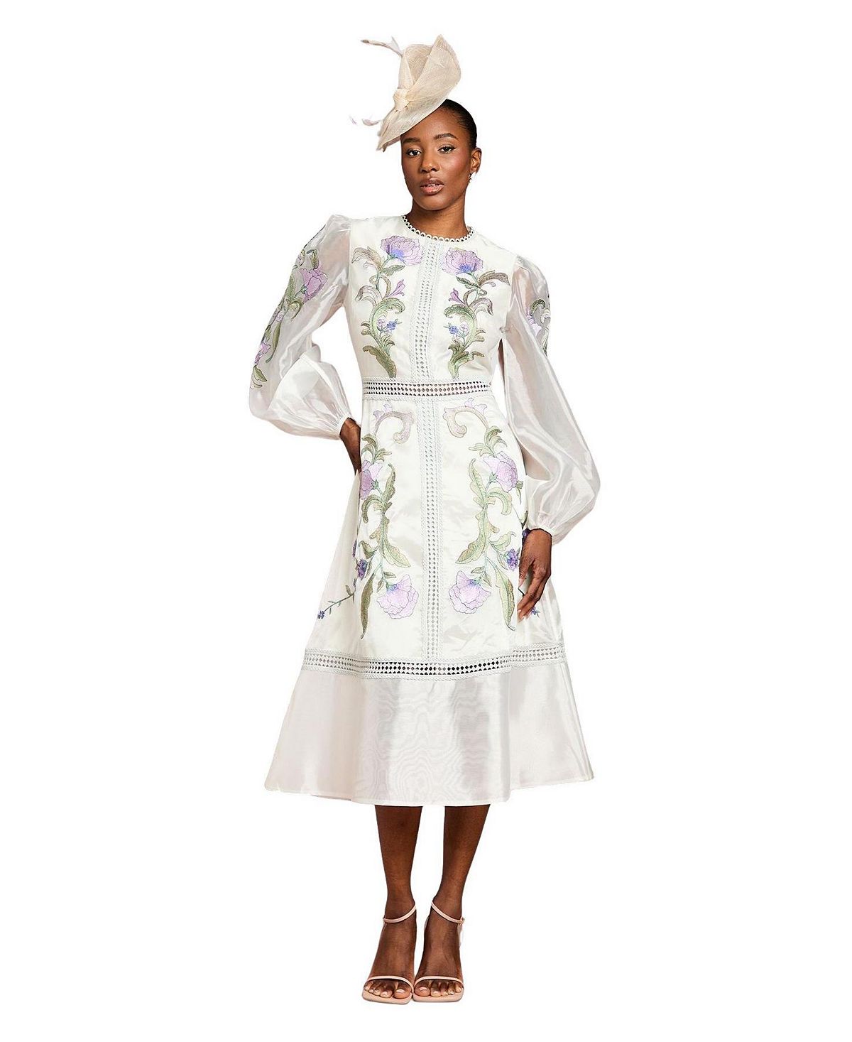 Coast Women's Embroidered Blouson Sleeve Midi Dress view 1 — MAYCSS fashion products