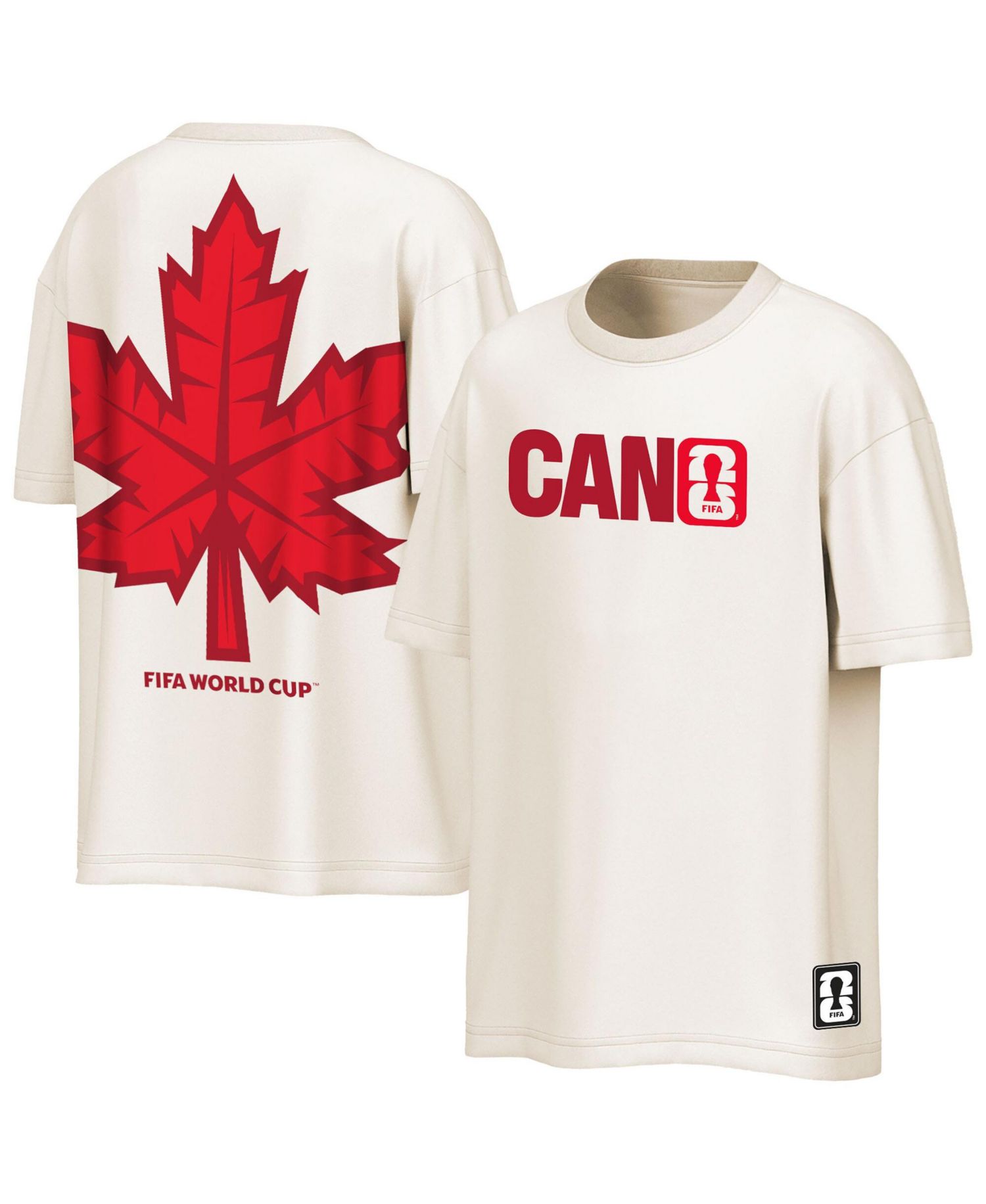 Men's Cream Canada Soccer FIFA World Cup 2026 Livery Oversized 2-Hit T-Shirt
