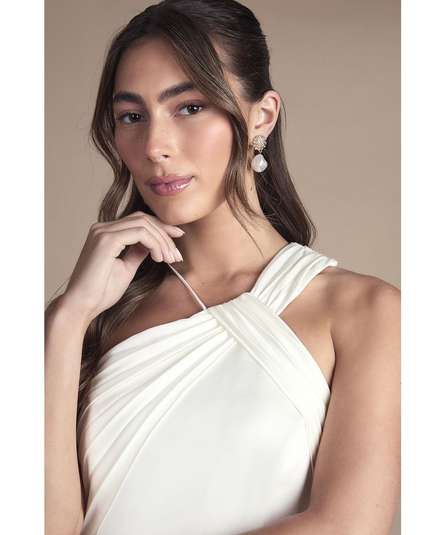 Women's Satin Halter Neck Fishtail Dress