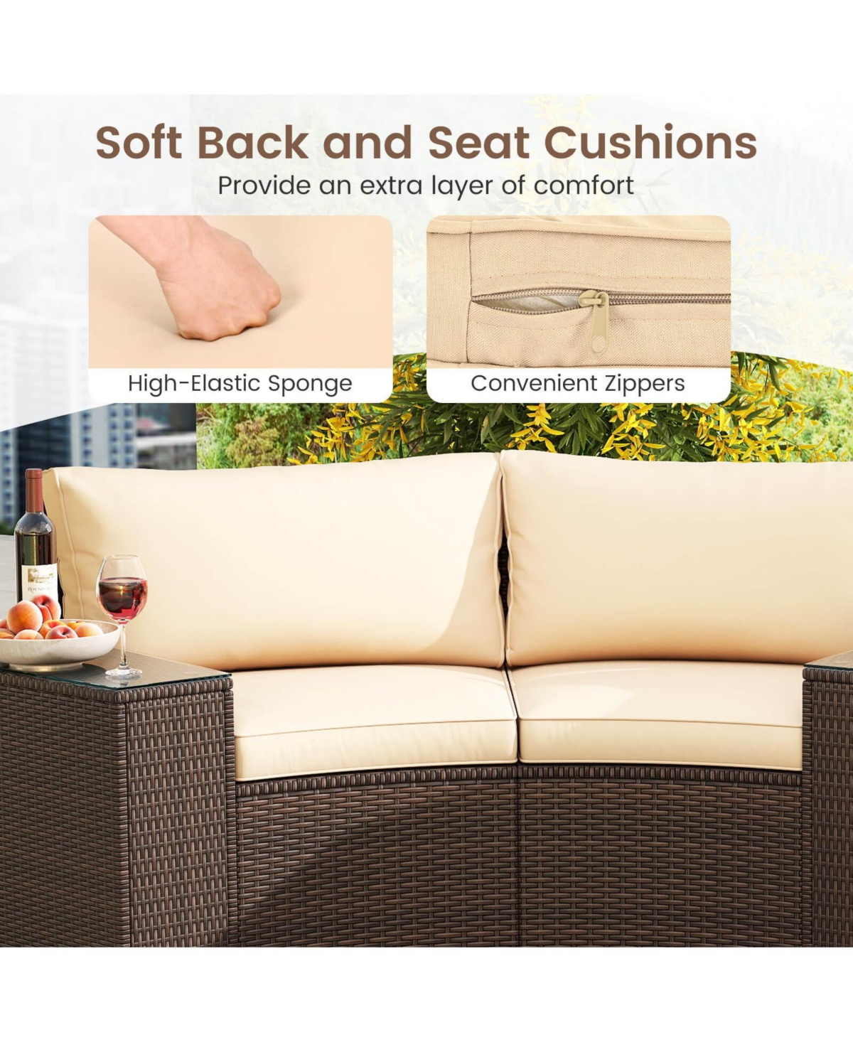 Costway 7 Piece Patio Furniture Set with Tempered Glass Top Side Tables Back and Seat Cushions