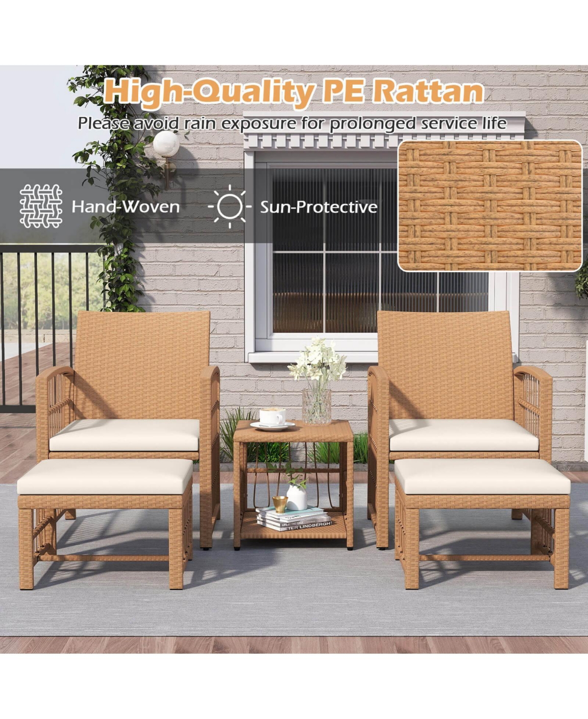 Costway 5 Pieces Patio Conversation Set Pe Rattan Balcony Furniture Set with Cushions