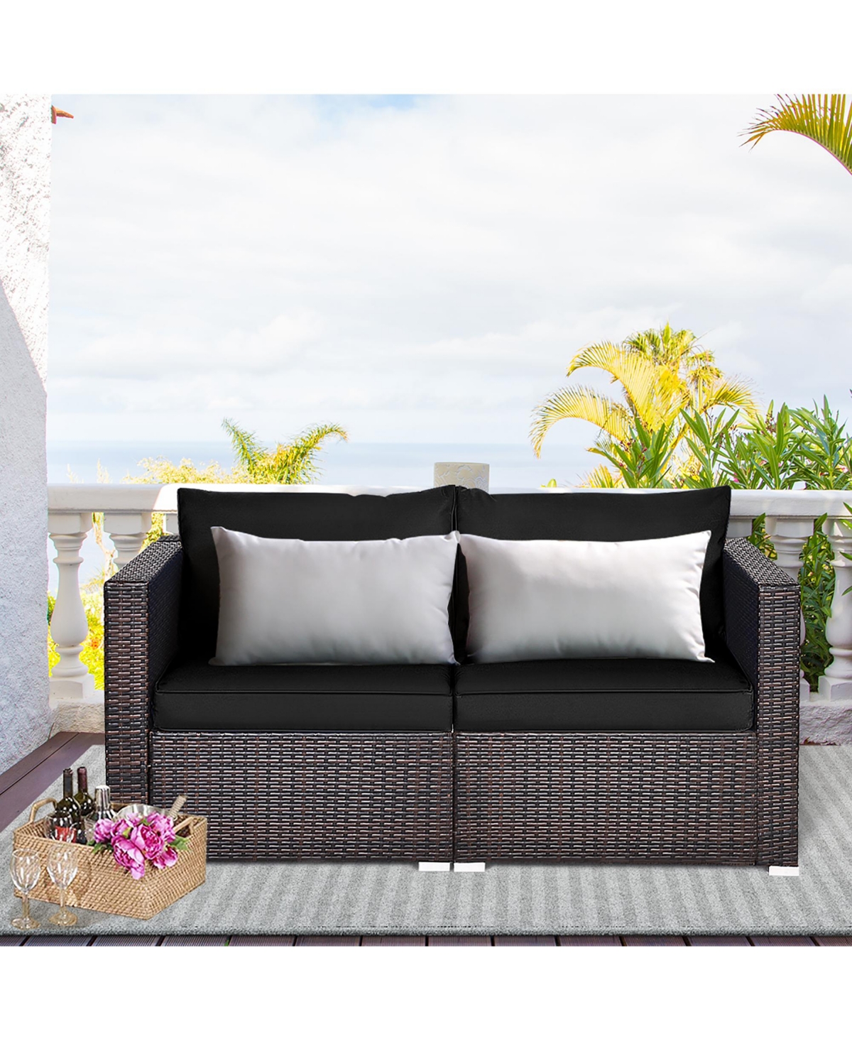 Costway 2Piece Patio Rattan Corner Sofa Sectional Furniture Set