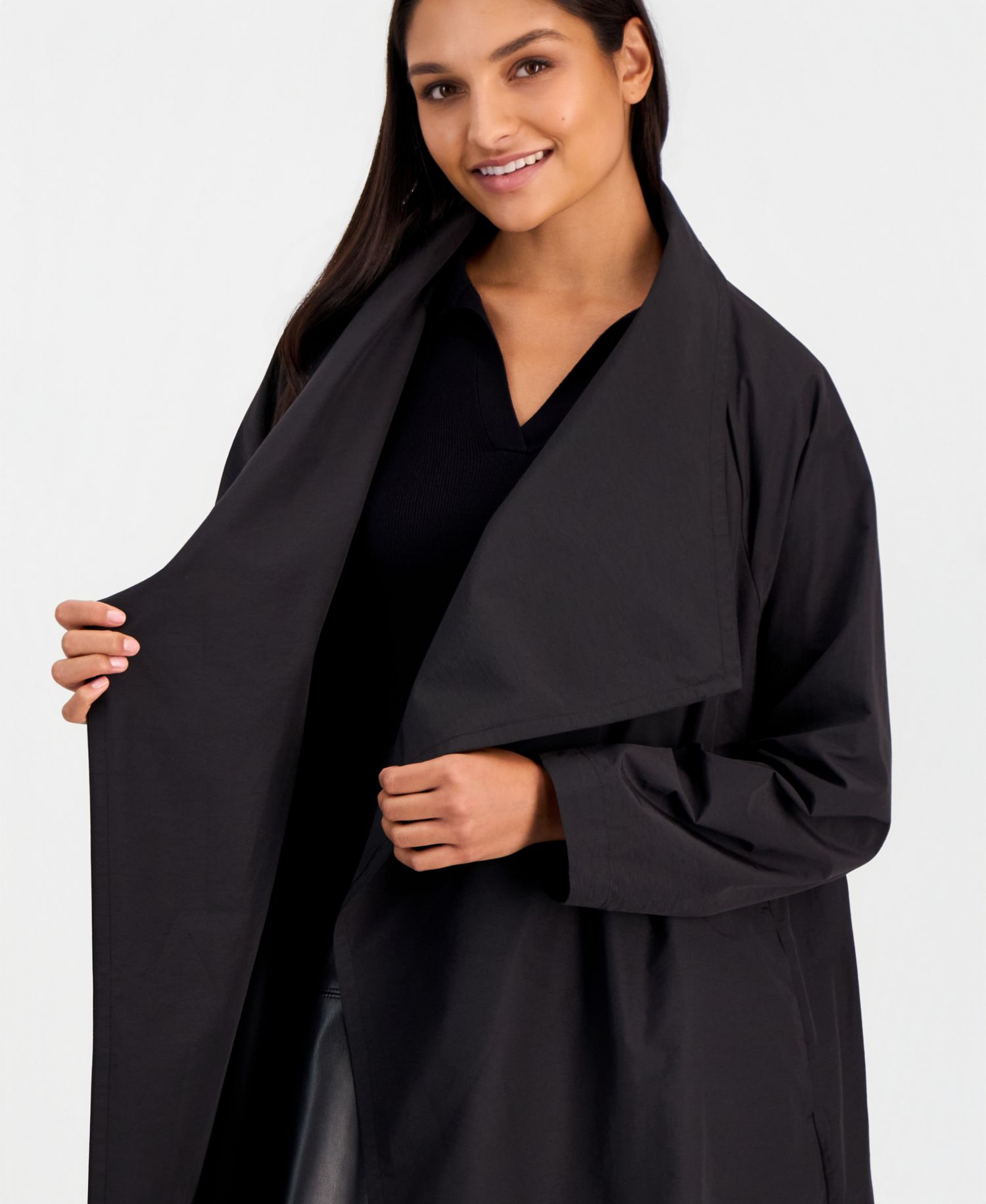 Women's High-Neck Belted Raglan-Sleeve Coat