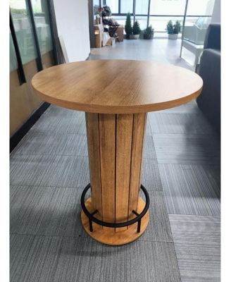 Round Bar Table Engineered Wood Industrial Cocktail Table for Dining Room Living Room Game Room Bar Furniture