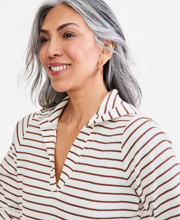 Women's Striped Waffle Hoodie - thumbnail 2