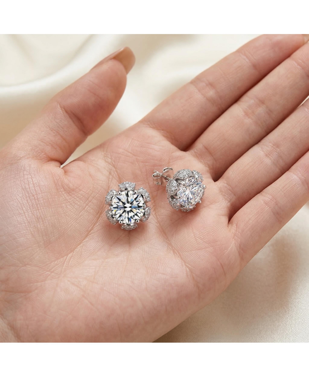 Rachel Glauber Elegant White Gold Palated Dainty Cz Flower Stud Earrings