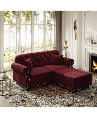 63'' Velvet Loveseat and Ottoman Set, Tufted Nailhead Rolled Arm Sofa