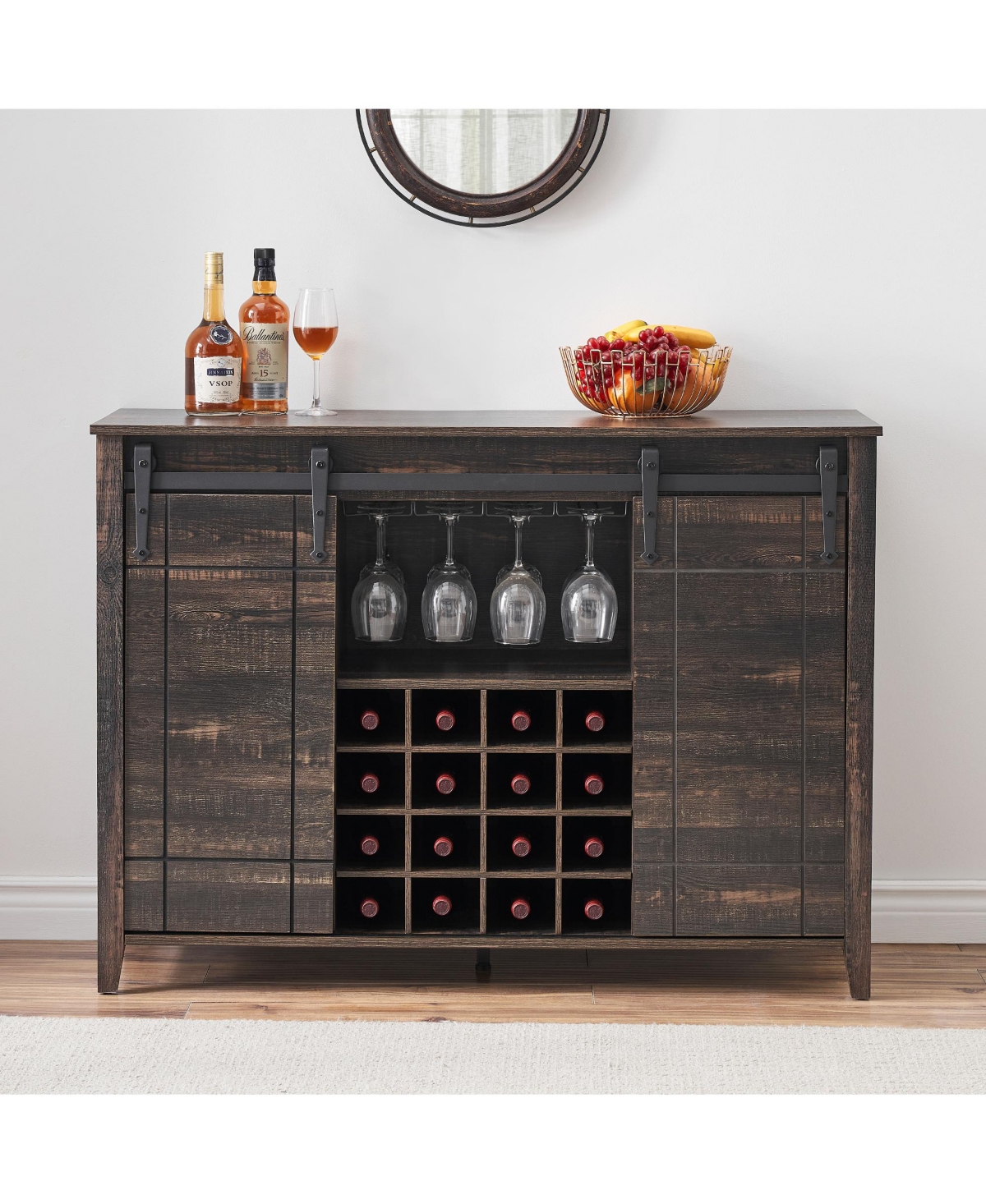 homfan Farmhouse Sliding Barn Door Storage Cabinet, Engineered Wood Multi-Purpose Sideboard with Adjustable Shelves, Easy Assembly Home Organizer