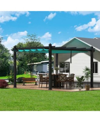 10' x 10' Outdoor Pergola Retractable Waterproof Canopy and Mesh Screens, Powder-Coated Aluminum Frame