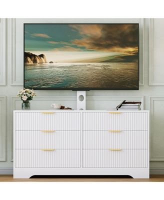 TV Stand with Mount, Media Console with 6 Drawers, Large Storage Capacity Entertainment Center with 2 Mounting Options for Living Room