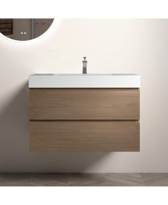 Floating Bathroom Vanity with Double Storage Drawers, Soft Close Glides, Handle-Free Modern Design, Pre-assembled
