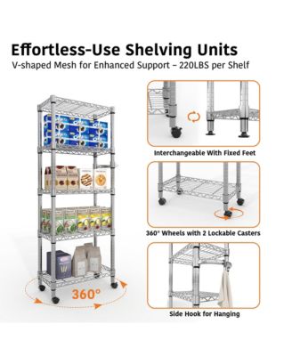 Rolling Bar Cart, 61 Inch Metal Display Rack with Adjustable Shelves and Locking Wheels for Kitchen or Pantry