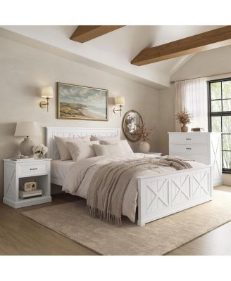 Streamdale 4-Piece Farmhouse Queen Bedroom Set with Bed 2 Nightstands and Dresser