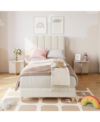 Twin Size Upholstered Soft Headboard Platform Bed Frame Princess Design, Sturdy Wood Slats, Noise Free, No Box Season Needed, Easy Assembly