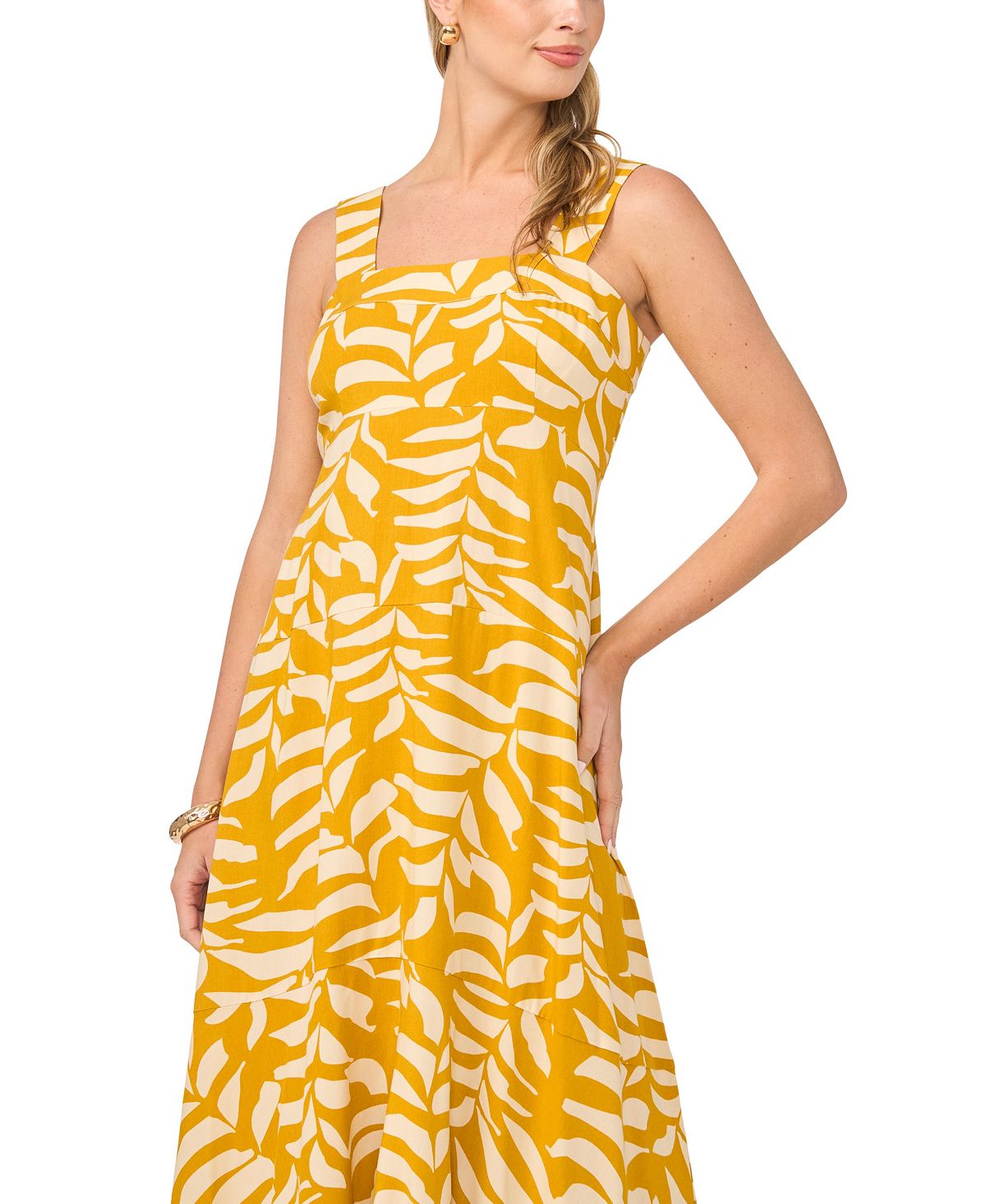 Vince Camuto Women's Printed Square-Neck Smocked-Back Sleeveless Maxi Dress view 2 — MAYCSS fashion products