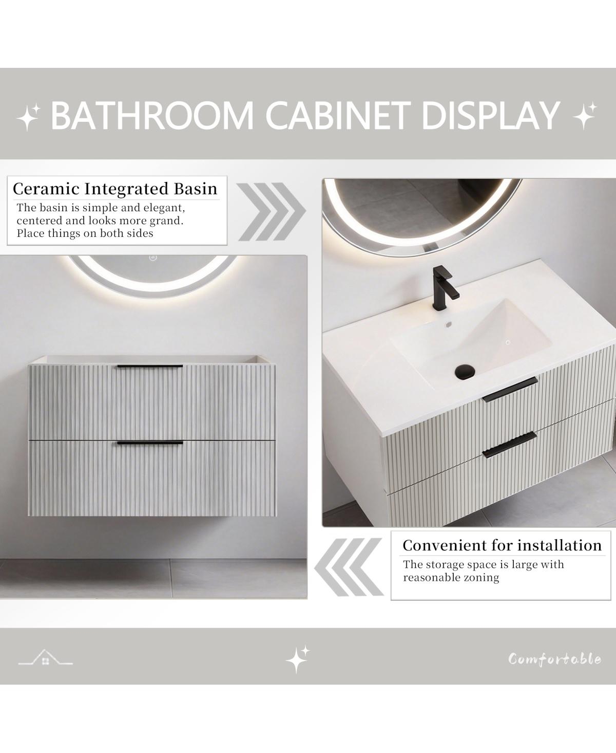 Sillysis Wall Mounted Bathroom Vanity with Ribbed Drawers, U-Shaped Organizer