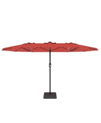 Rectangular Outdoor Umbrella With Base, LED Lights, Easy Crank, Windproof And UV Protected For Gardens, Patios