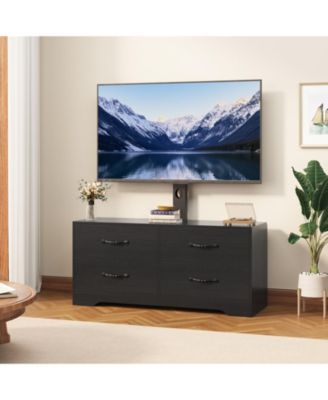 Modern TV Stand with Mount, 6-Drawer Rattan Dresser and Media Console Cabinet, Storage Solution for 32-85 Inch TVs, Perfect for Living Room