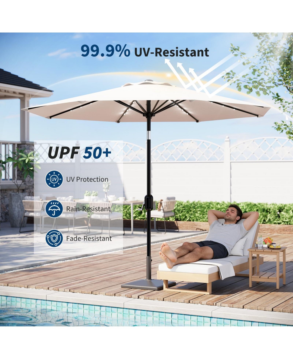 homfan 10Feet Patio Umbrella, Waterproof Uv-Protected Outdoor Table Tilt Crank, 8 Ribs, Iron Pole For Patio, Garden, Pool