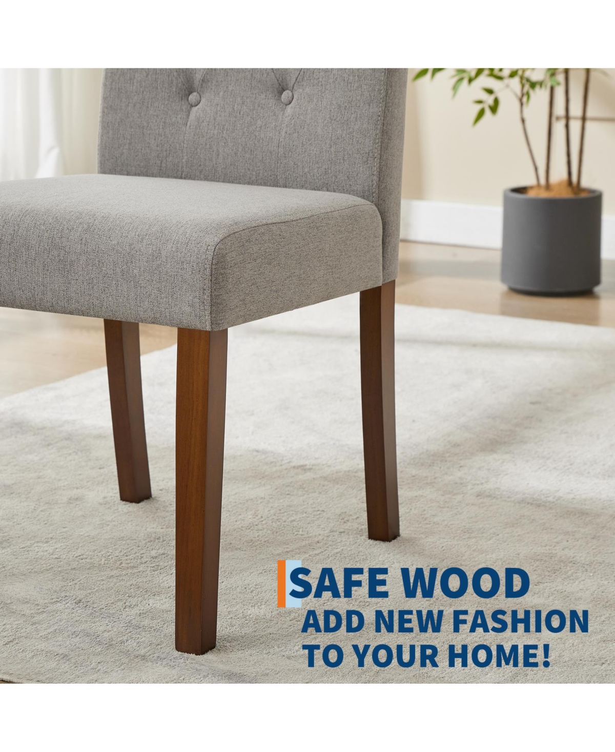 homfan Set of 2 Dining Chairs, Linen Upholstered Parsons Chairs with Wood Legs and High Back for Dining Room or Kitchen