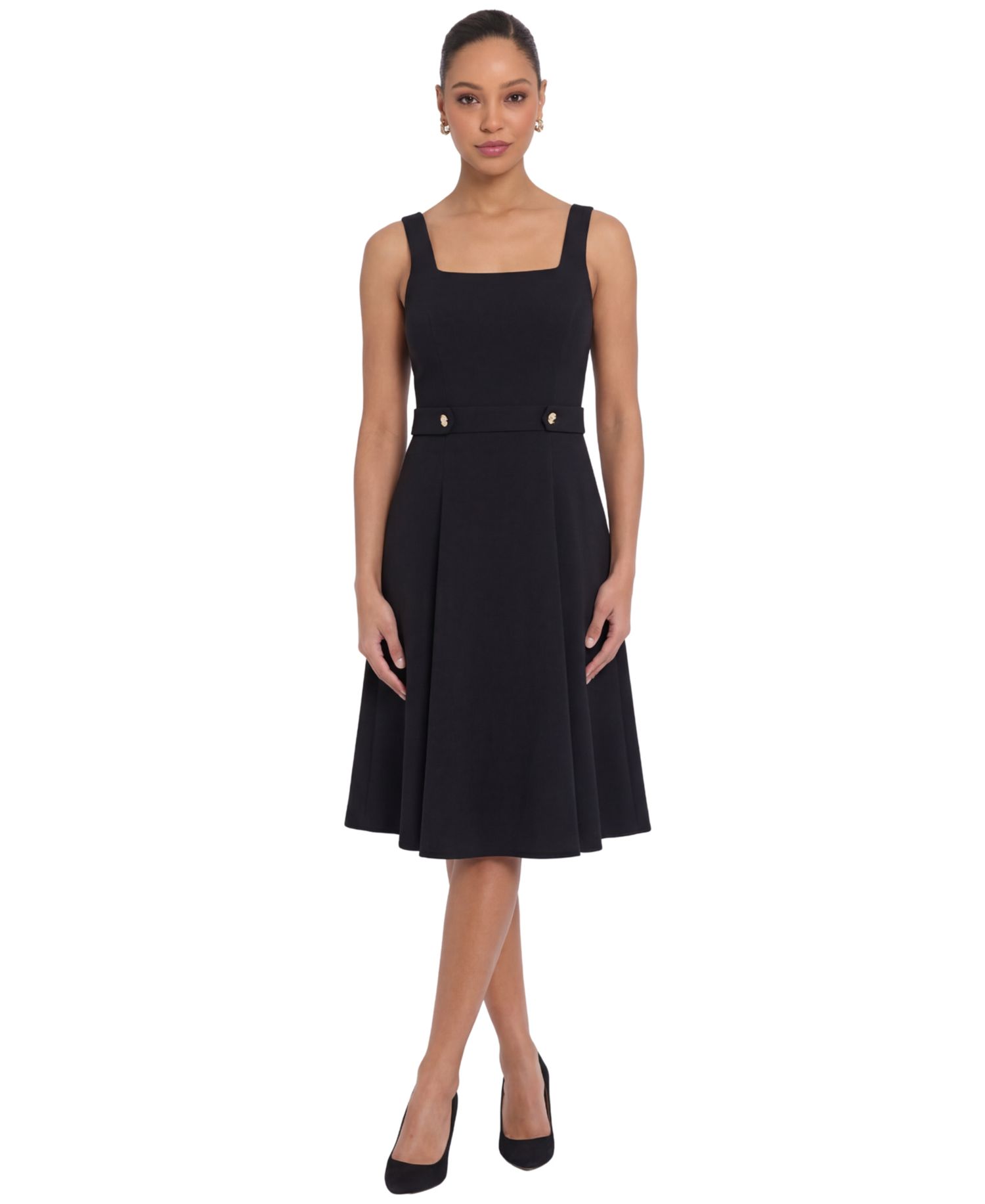 Women's Square Neck Sleeveless Fit and Flare Dress