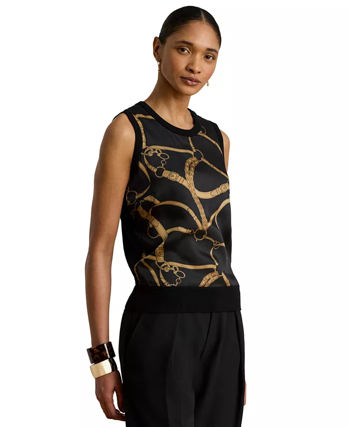 Women's Belting Print Sleeveless Sweater