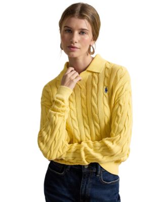 Women's Cable-Knit Cotton Polo Sweater