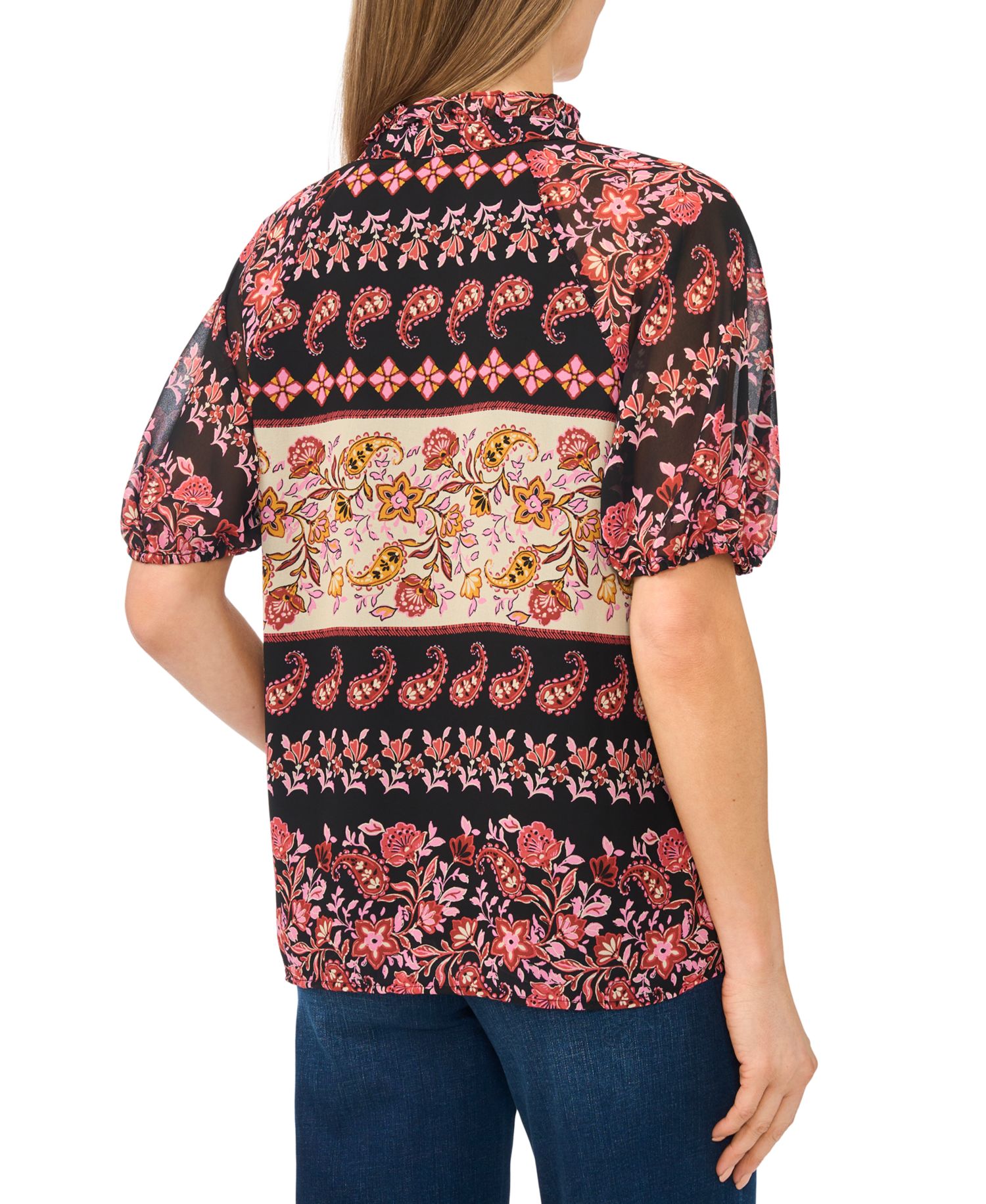 Women's Ruffle Neck Split Neck Blouse