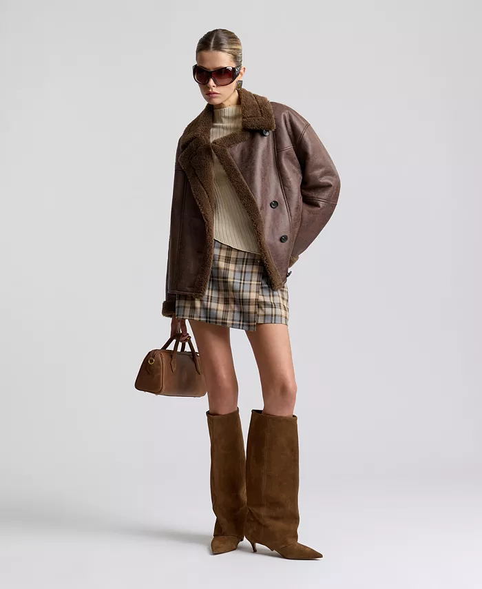 Women's Collared Faux Shearling Coat - thumbnail 2