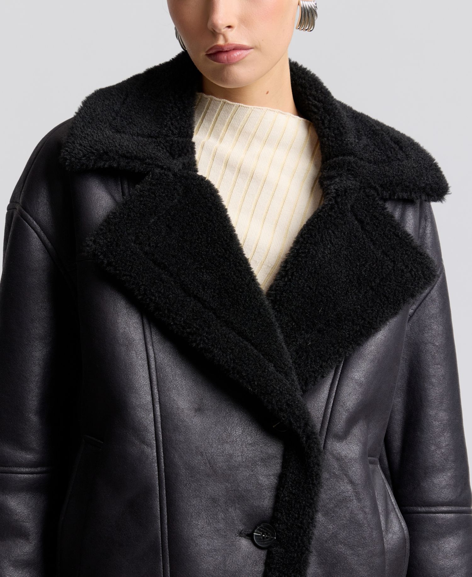 Women's Collared Faux Shearling Coat