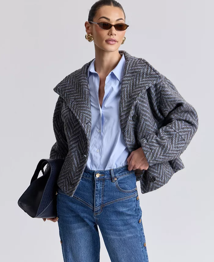 Women's Short Funnel Neck Wool Coat - thumbnail 6