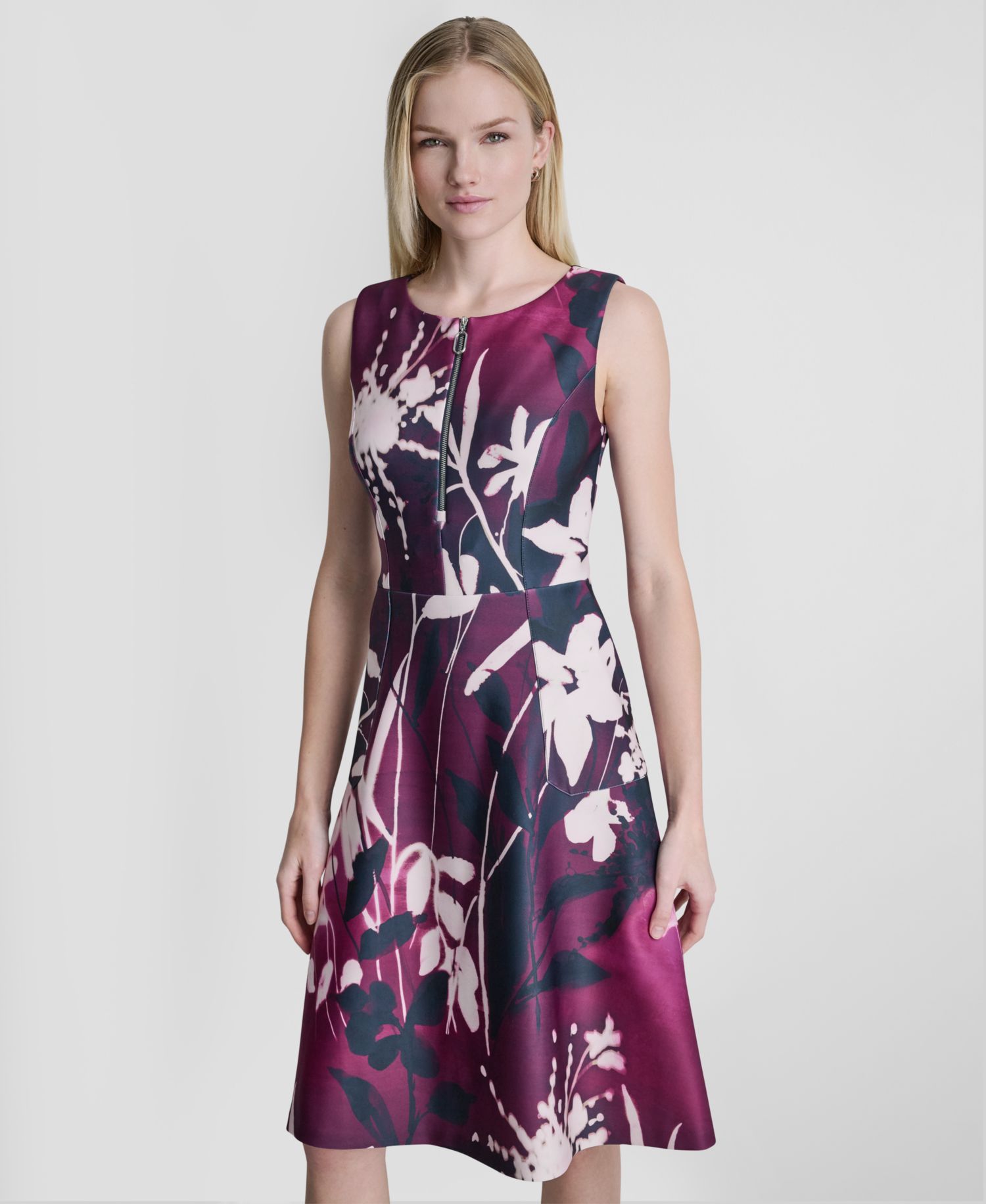 Women's Sleeveless Crewneck A-Line Midi Dress