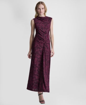Women's Sleeveless Cowl Neck Ruched Midi Dress