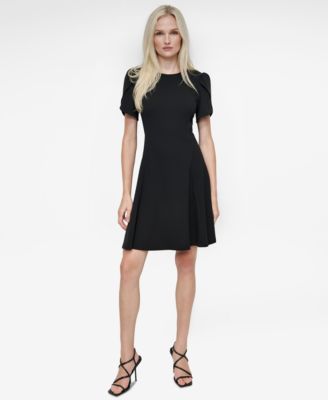 business professional black dress Dresses for Women 2026 Summer Short Sleeve V Neck Fit and Flare High Waist Knee Length A Line Swing Vintage Wear to Work Casual Office Brunch Church with A sleek black pencil dress featuring a high neck collar Work Dresses Black Business Professional