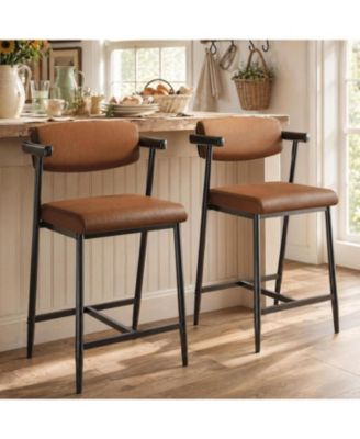 Set of 2 Bar Stools with Arms and Footrest, 26" Metal Counter Height Barstools, Wider Seat and Back for Kitchen Island